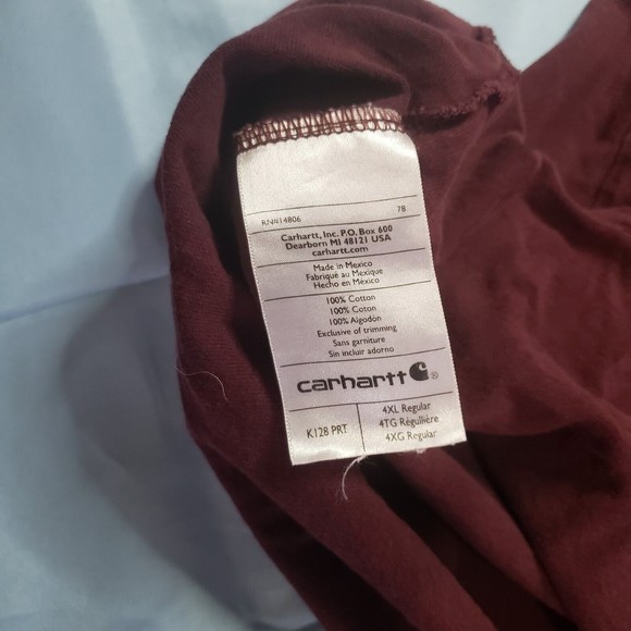 Carhartt Henley Shirt Long Sleeve Pocket Original Fit Maroon Size 4XL Men's - Picture 6 of 7